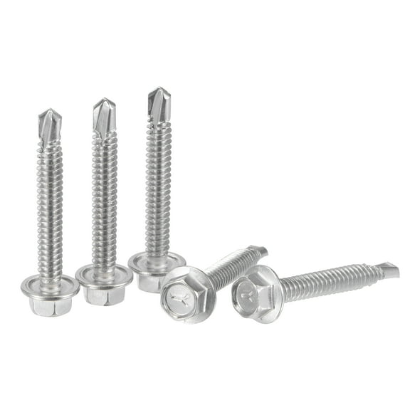 Uxcell #12 x 1 1/2" 410 Stainless Steel Hex Washer Head Self Drilling Screws 50 Pack