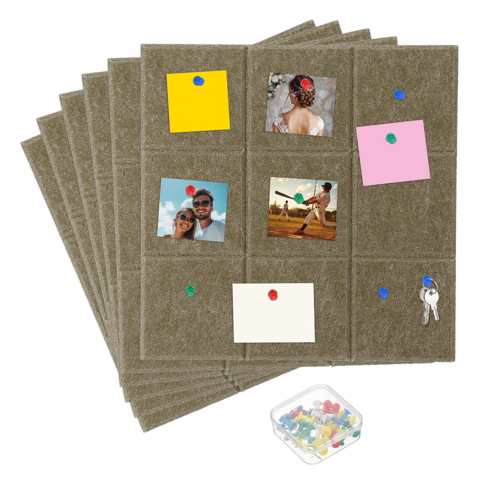 Uxcell 12" x 12" Felt Wall Tile, 6 Pack Felt Wall Tiles Bulletin Board with 20 Safe Removable Adhesive Tabs Cork Boards for Walls Home Office Photos, Coffee
