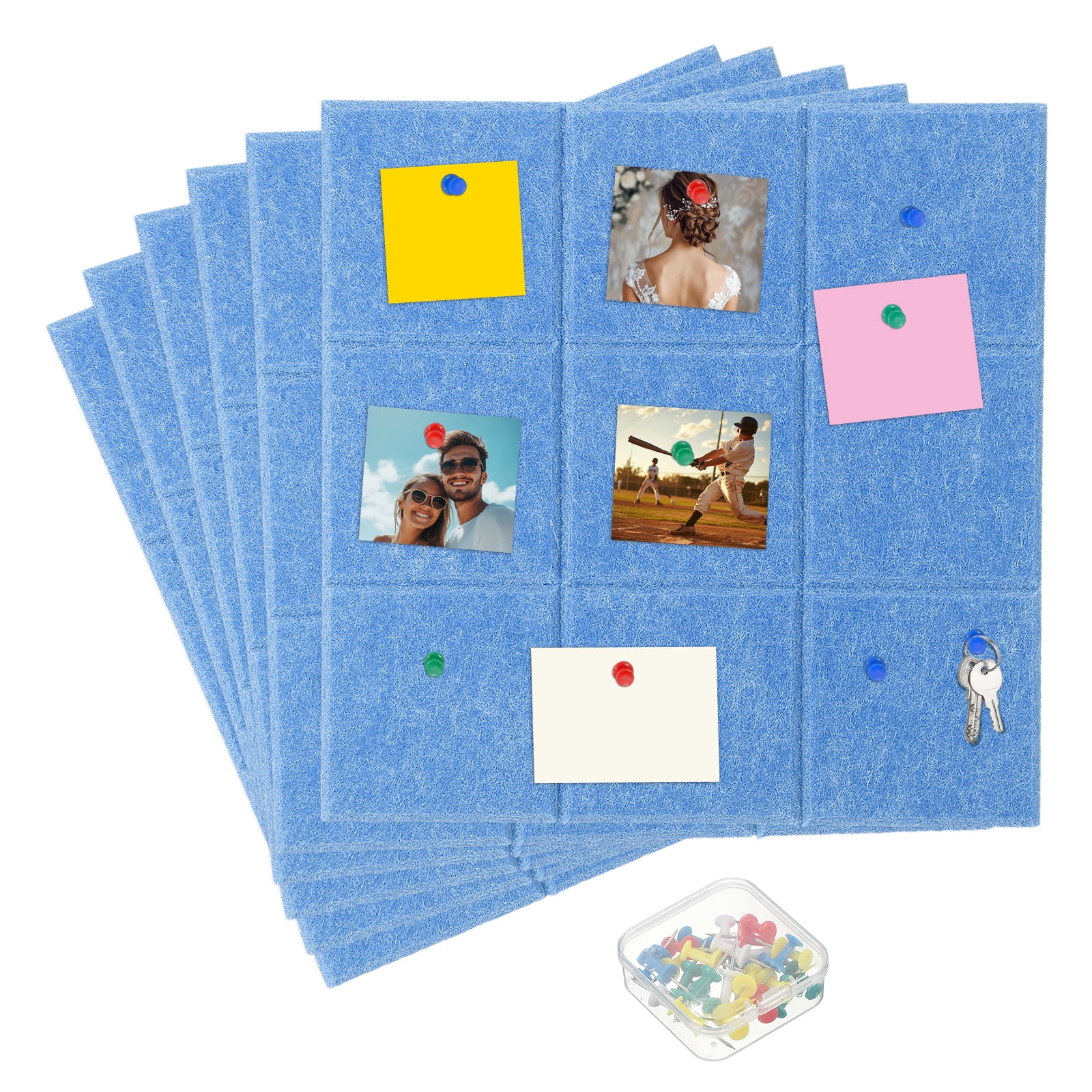 Uxcell 12" x 12" Felt Wall Tile, 6 Pack Felt Wall Tiles Bulletin Board with 20 Safe Removable Adhesive Tabs Cork Boards for Walls Home Office Photos, Light Sky Blue