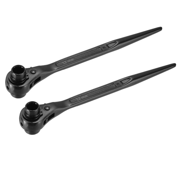 Uxcell 12 x 14mm 12-Point Scaffold Podger Ratchet Spanner Ratcheting Socket Wrench Tool (Black) 2pcs