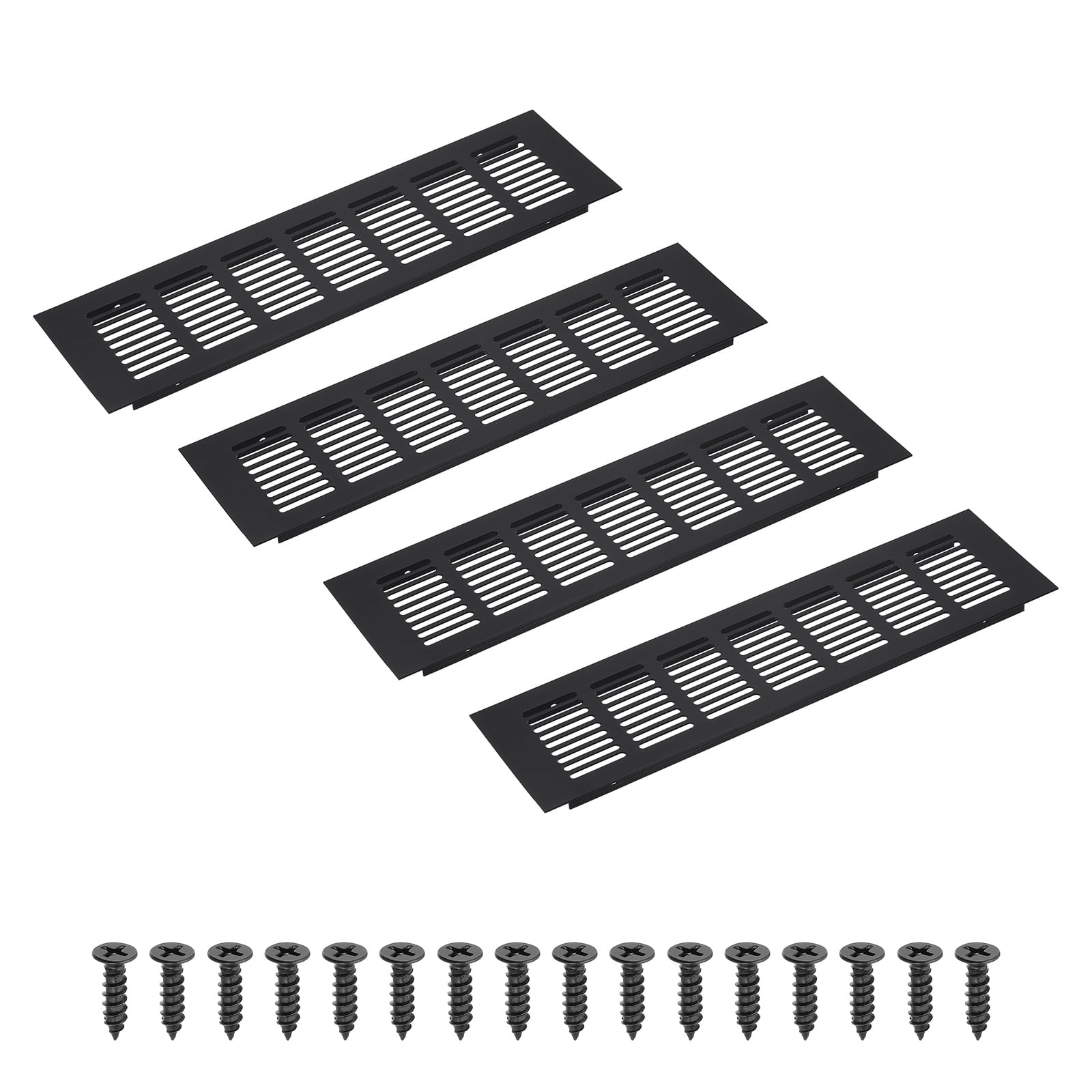 Uxcell 12 x 3.2" Rectangle Ventilation Grille 4Pcs Aluminum Air Vent Cover Black