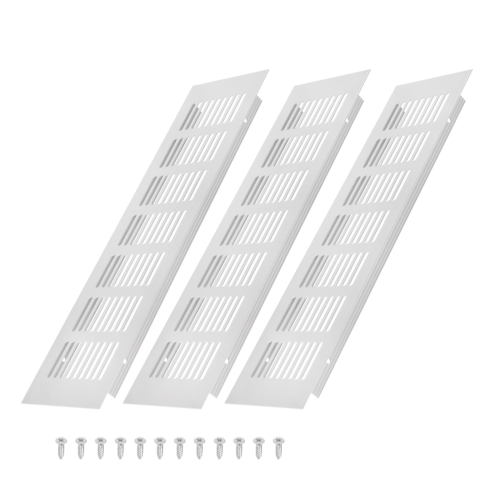 Uxcell 12 x 3 Inch Door Air Vent Cover, 3 Set Heavy Duty Aluminum Grille Ventilation Cover Louvered with 12 Mounting Screws for Cabinet Wardrobe Door, Grey