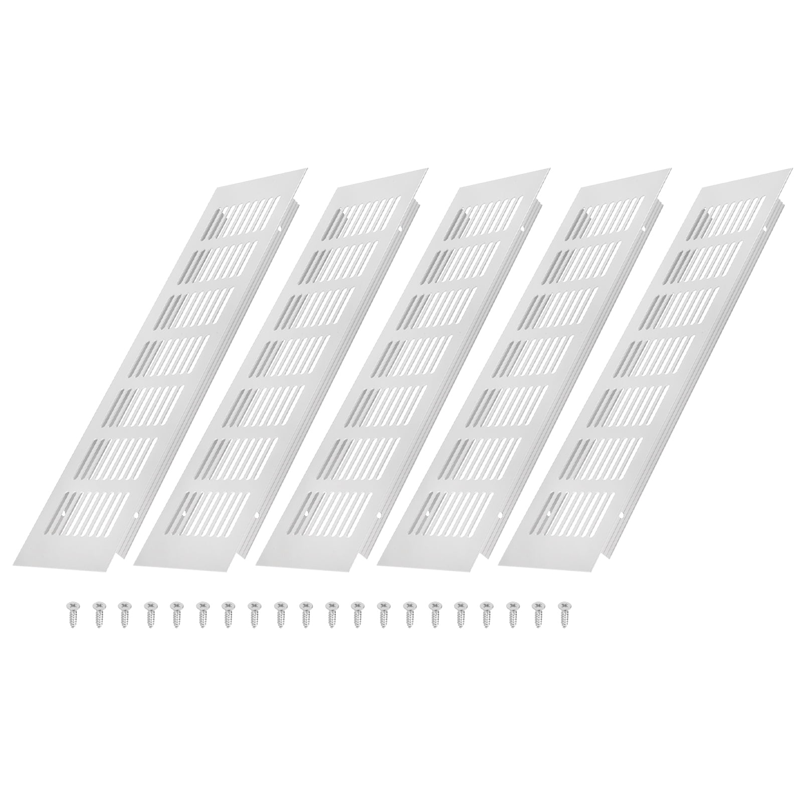 Uxcell 12 x 3 Inch Door Air Vent Cover, 5 Set Heavy Duty Aluminum Grille Ventilation Cover Louvered with 20 Mounting Screws for Cabinet Wardrobe Door, Grey