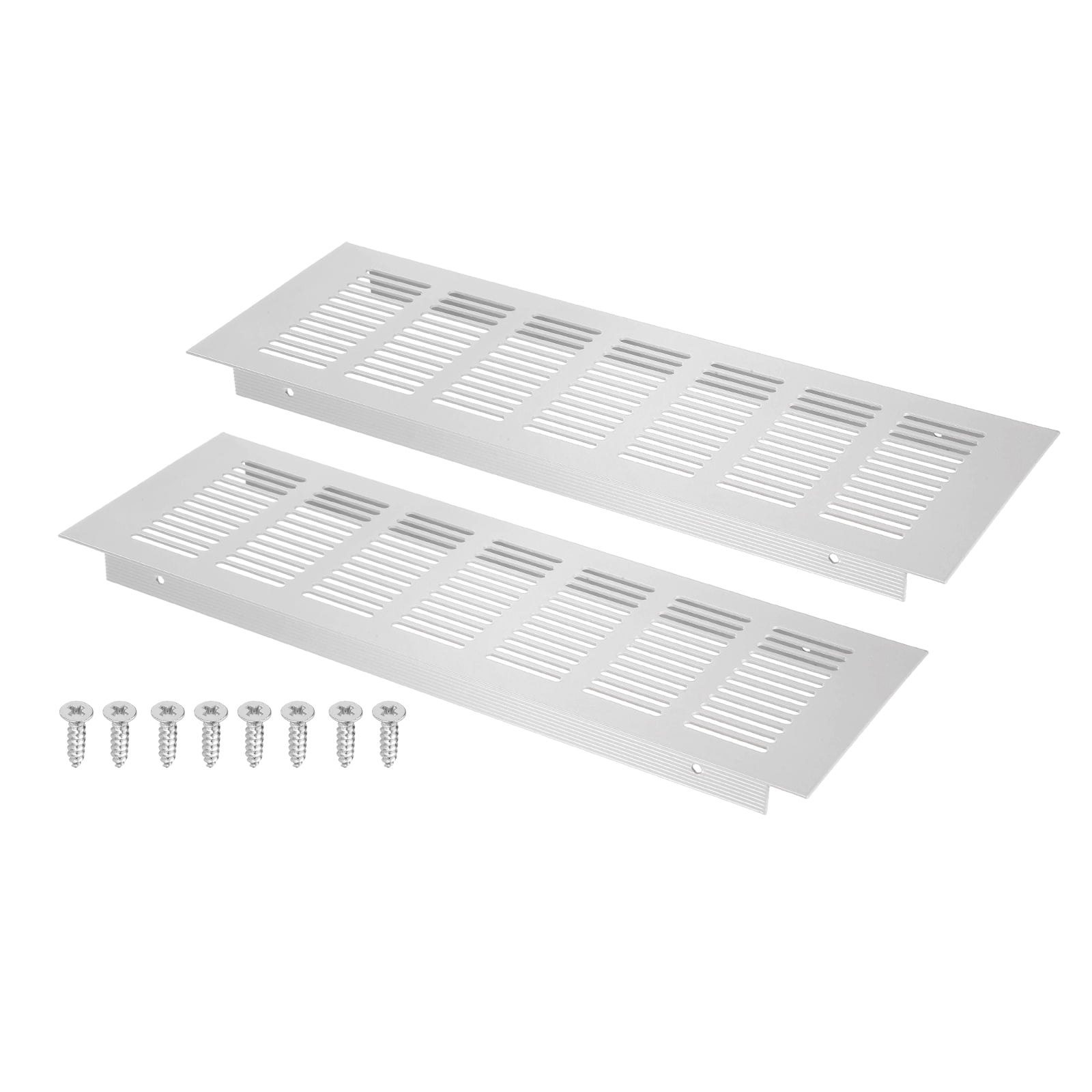 Uxcell 12 x 4 Inch Door Air Vent Cover, 2 Set Heavy Duty Aluminum Grille Ventilation Cover Louvered with 8 Mounting Screws for Cabinet Wardrobe Door, Grey