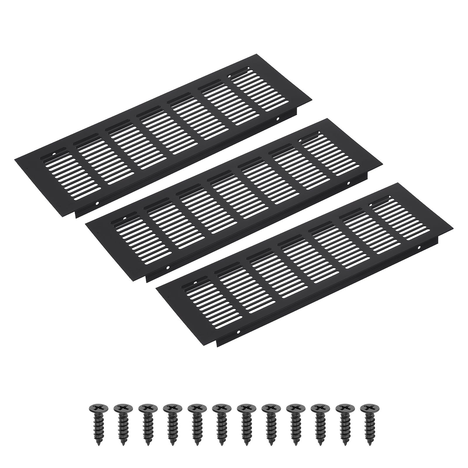 Uxcell 12 x 4" Rectangle Ventilation Grille 3Pcs Aluminum Air Vent Cover Black