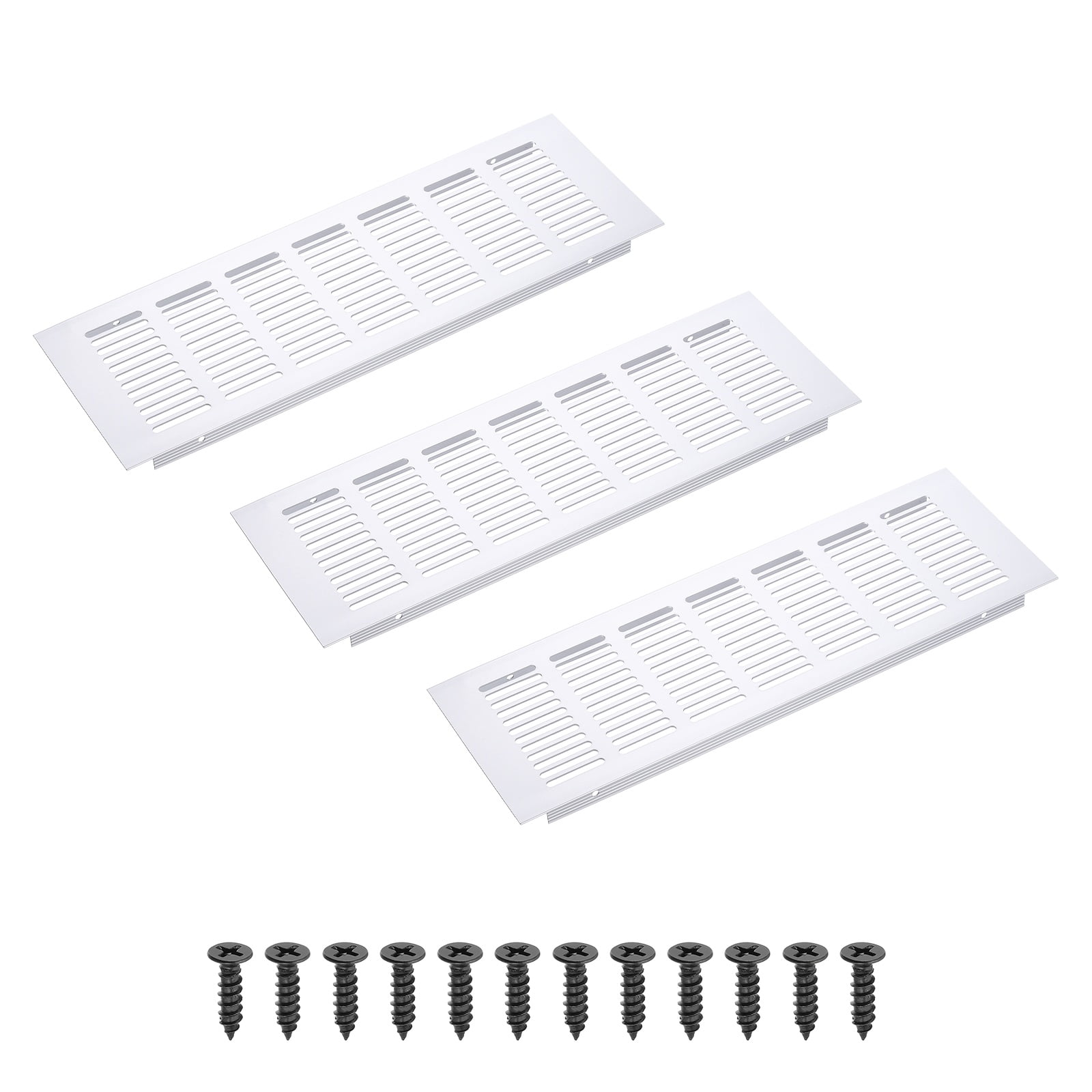 Uxcell 12 x 4" Rectangle Ventilation Grille 3Pcs Aluminum Air Vent Cover Silver