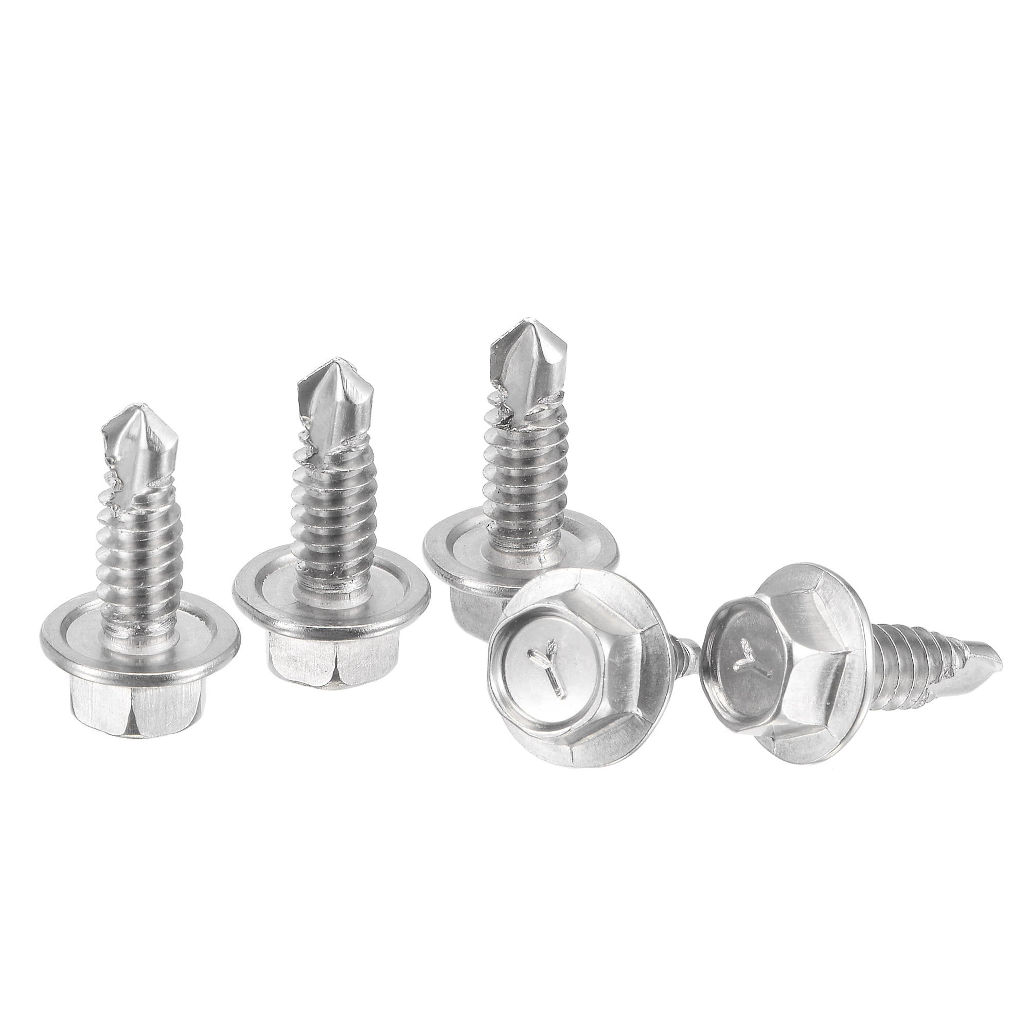 100-Pack #8 X 5/8" Hex Washer Head Self-Drilling Screws - Stainless Steel (Grade 410)
