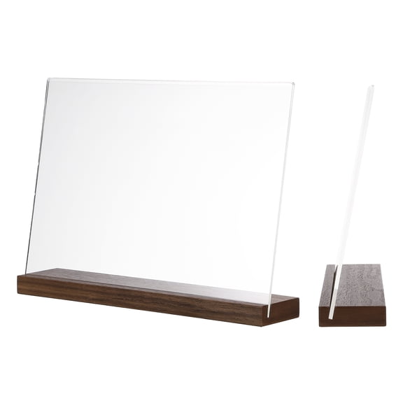 Uxcell 12" x 8" Acrylic Sign, 2Pcs L-Shape Acrylic Sign Holders with Wood Base Slant Back Design A4 Clear Table Display Menu Paper Stand Holder for Wedding Store Office Hotel