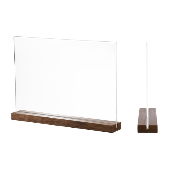 Uxcell 12" x 8" Acrylic Sign, 2Pcs T-Shape Acrylic Sign Holder with Wood Base Vertical A4 Double Sided Clear Table Display Menu Paper Stand Holder for Wedding Store Office Hotel