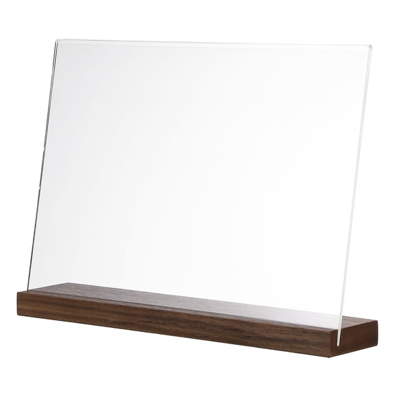 Uxcell 12" x 8" Acrylic Sign, L-Shape Acrylic Sign Holders with Wood Base Slant Back Design A4 Clear Table Display Menu Paper Stand Holder for Wedding Store Office Hotel