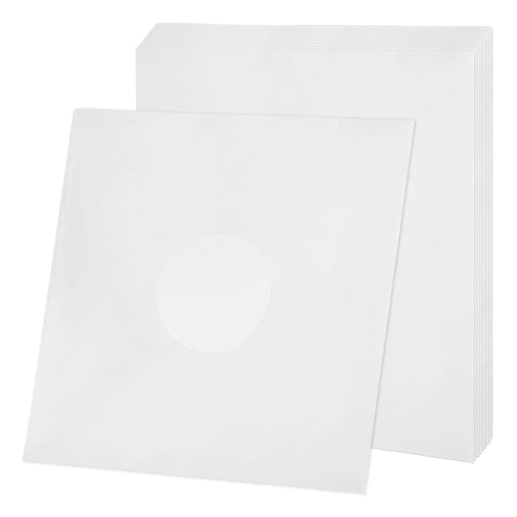 Uxcell 12"x12" Vinyl Record Inner Paper Sleeves, 10 Pcs 110GSM Anti Static Kraft Paper Vinyl Record Jackets Center Hole with Poly Lined for LP Albums Storage Protection(White)