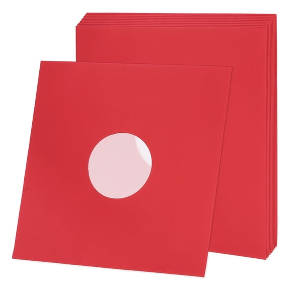 Uxcell 12"x12" Vinyl Record Inner Paper Sleeves, 10 Pcs 110GSM Anti Static Kraft Paper Vinyl Record Jackets Center Hole with Poly Lined for LP Albums Storage Protection(Red)
