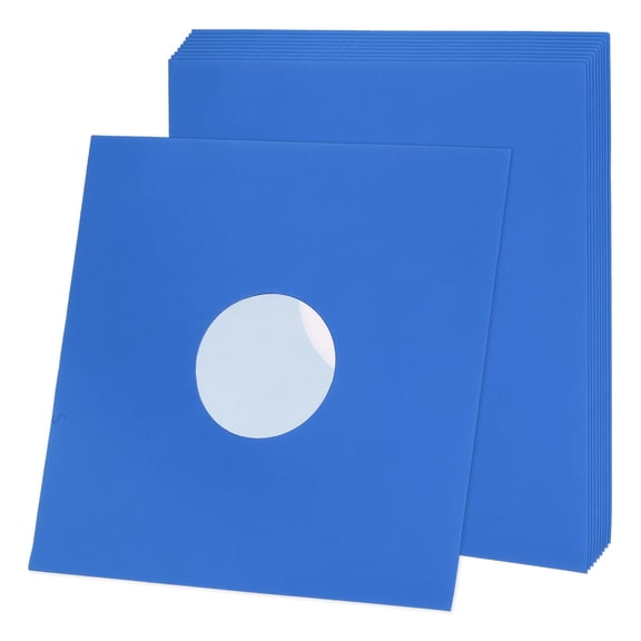 Uxcell 12"x12" Vinyl Record Inner Paper Sleeves, 10 Pcs 110GSM Anti Static Kraft Paper Vinyl Record Jackets Center Hole with Poly Lined for LP Albums Storage Protection(Navy Blue)