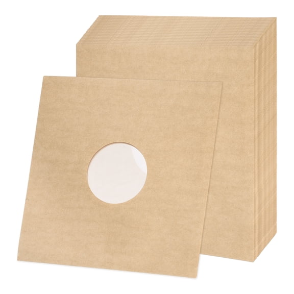 Uxcell 12"x12" Vinyl Record Inner Paper Sleeves, 20 Pcs 110GSM Anti Static Kraft Paper Vinyl Record Jackets Center Hole with Poly Lined for LP Albums Storage Protection(Brown)