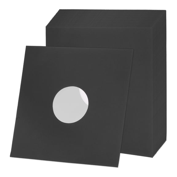 Uxcell 12"x12" Vinyl Record Inner Paper Sleeves, 20 Pcs 120GSM Anti Static Kraft Paper Vinyl Record Jackets Center Hole with Poly Lined for LP Albums Storage Protection(Black)