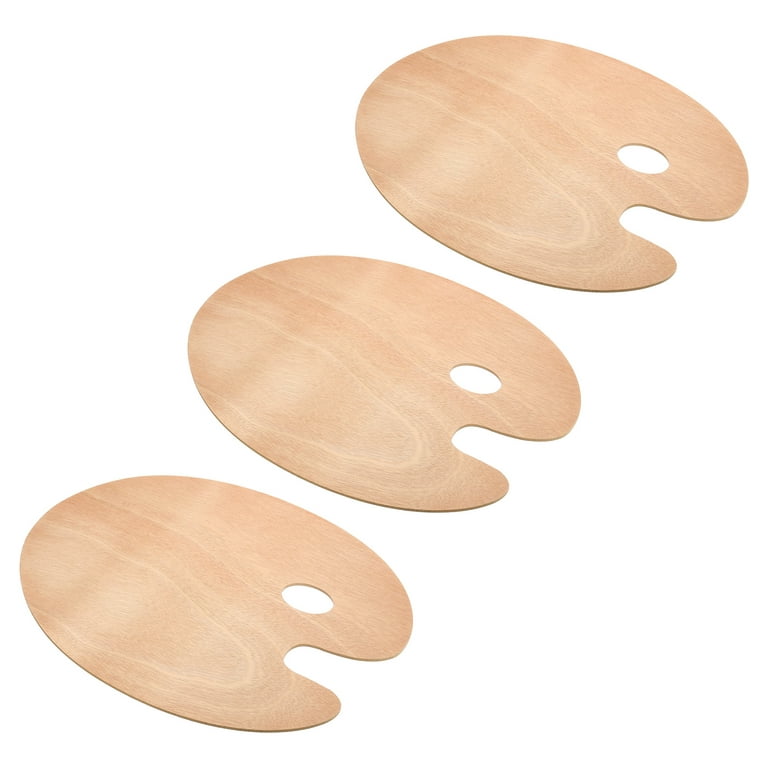 Uxcell 12x16 Wooden Paint Palette Wood Color Mixing Oval Painting Palette  with Thumb Hole 3 Pack
