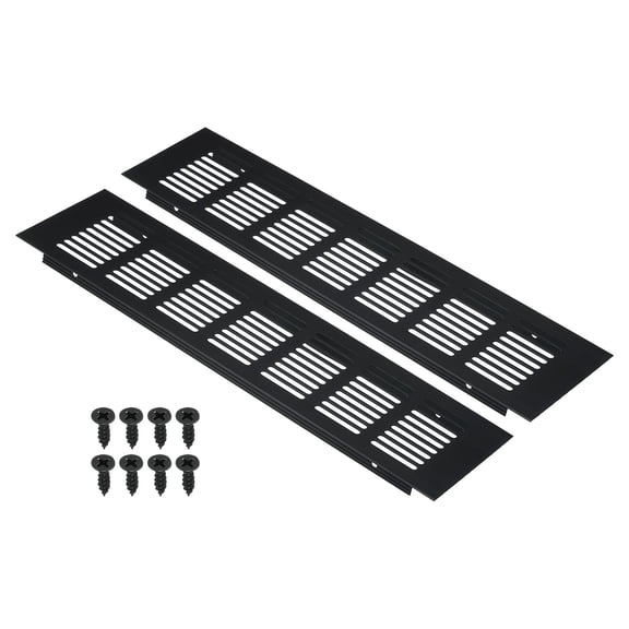 Uxcell 12"x3" Rectangle Air Vent Cover 2pcs Door Grille Ventilation Cover Louvered with Screws for Cabinet Black