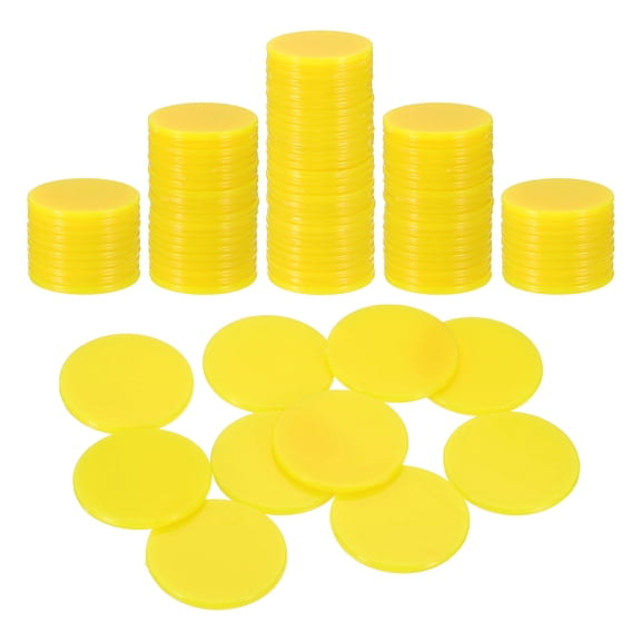 Uxcell 120 Pack 1 Inch Poker Chips, Plastic Bingo Chips Learning Counters Counting Counters Disks Markers Opaque Game Tokens for Game Play Math Counting, Yellow, Flat