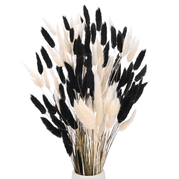Uxcell 120-Pack Bunny Tails Grass 17 Inch Fluffy Rabbit Tail Grass Dried Flowers for Home/Wedding [White, Black]
