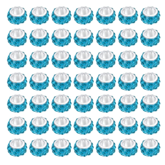 Uxcell 120 Pack European Large Hole Beads, Rhinestone Big Hole Rondelle Spacer Beads for DIY Bracelets Jewelry Making, Lake Blue