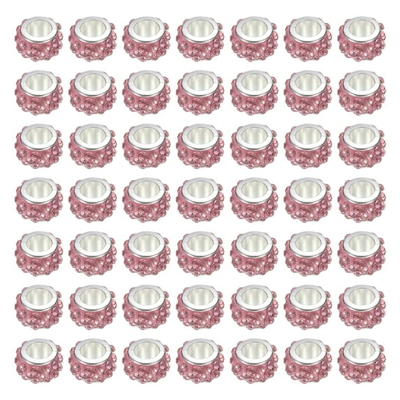 Uxcell 120 Pack European Large Hole Beads, Rhinestone Big Hole Rondelle Spacer Beads for DIY Bracelets Jewelry Making, Light Pink