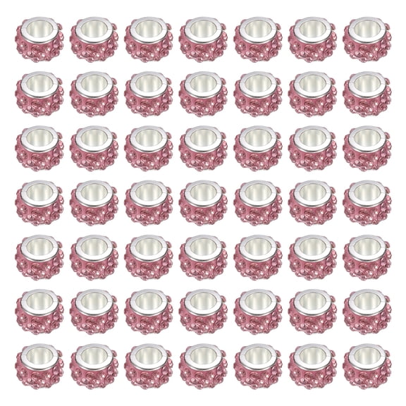 Uxcell 120 Pack European Large Hole Beads, Rhinestone Big Hole Rondelle Spacer Beads for DIY Bracelets Jewelry Making, Rose Red