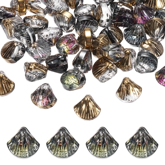 Uxcell 120 Pack Shell Glass Beads, Electroplate Glass Shell Bead Ocean Animal Crystal Pendant Charm for Bracelet Necklace DIY Jewelry Making, Half Gold Colorful