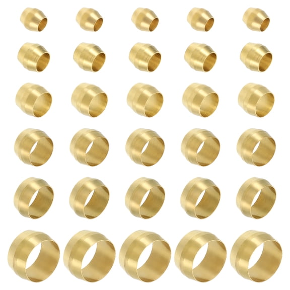 Uxcell 120 Pcs Brass Compression Sleeve Ferrule for 1/8" 3/16" 1/4" 5/16" 3/8" 1/2" Tube