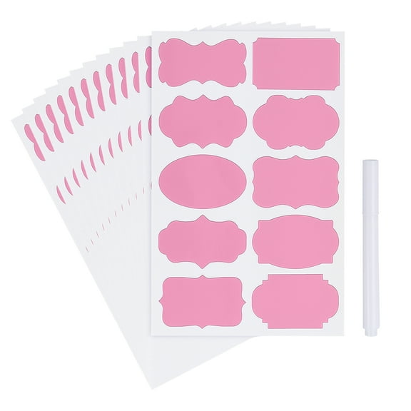 Uxcell 120 Pcs Chalkboard Labels for Jars, 2" x 3" Self Adhesive Blank Gift Stickers All Purpose Name Tags Sticker with Marker for Present, Canning, Bottle, Food Containers, Pink