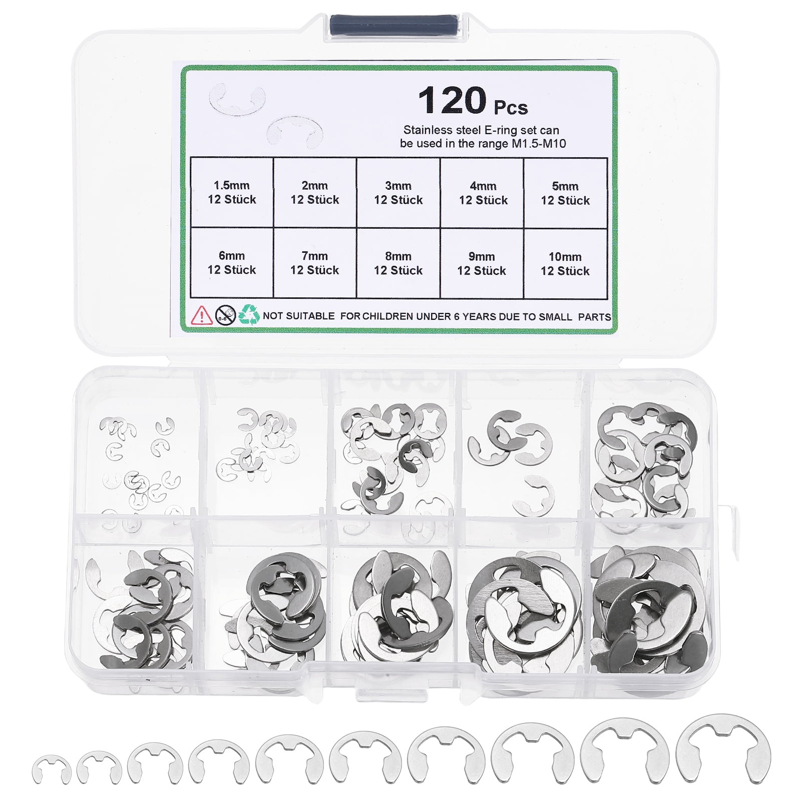 Uxcell 120 Pcs E-clip External Retaining Rings, 304 Stainless Steel ...