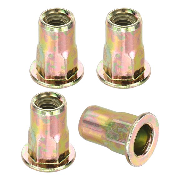 Uxcell 120 Pcs Half Hex Body Rivet Nut M3x9, Flat Head Threaded Insert Rivet Nuts Zinc Plated Carbon Steel for - Automotive Machine Equipment Mounting Use, Color Zinc