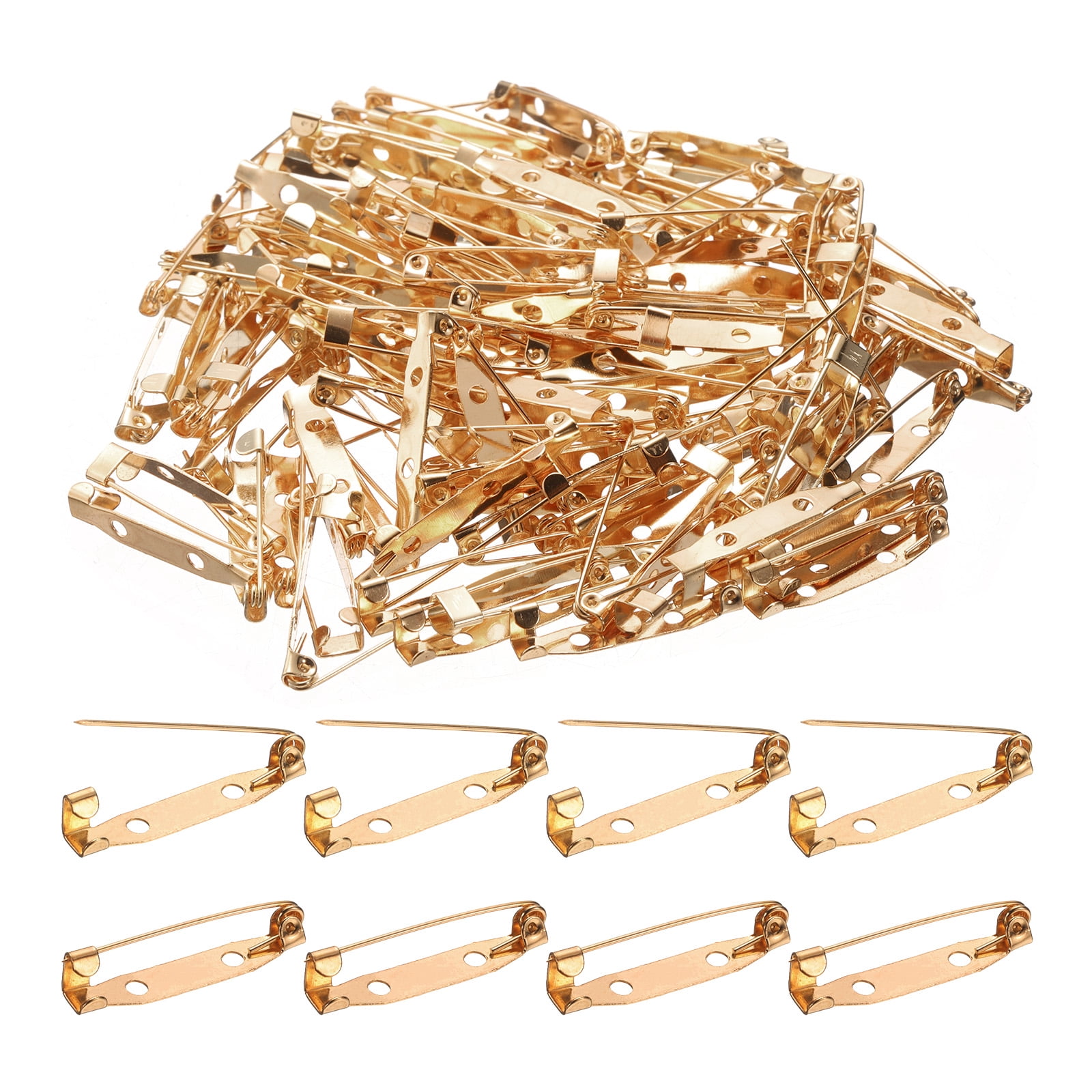 Uxcell 120 Pcs Safety Bar Pin 30mm Light Gold Brooch Clasp Pins Backing ...