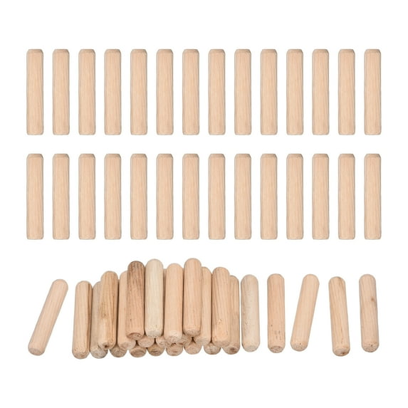 Uxcell 120 Pcs Wooden Dowel Pins 8x40mm(0.31x1.57) Fluted Beveled Ends Wood Dowel Pegs Dried Hardwood for Woodworking Furniture Shelf