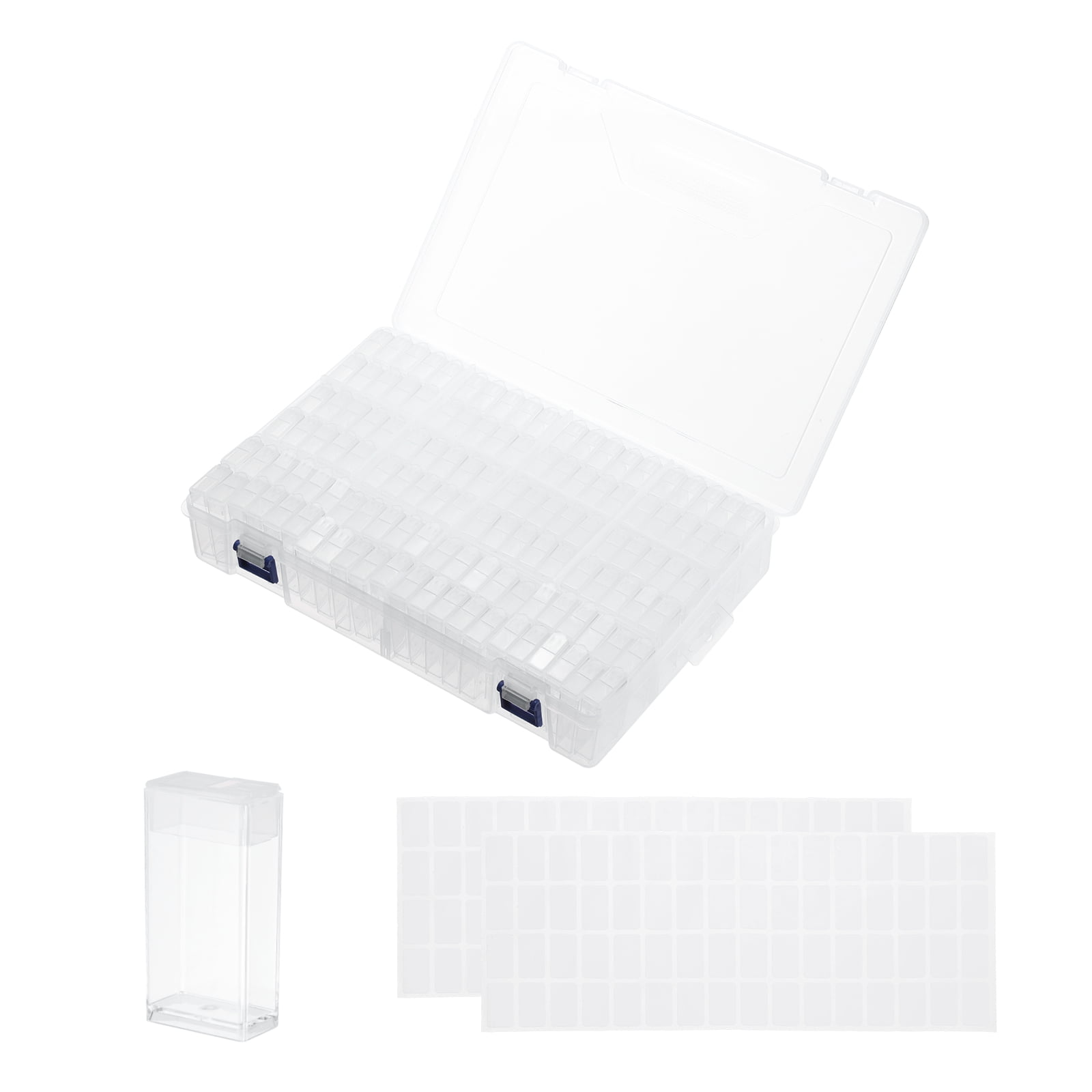Uxcell 120 Slots Diamond Art Storage Containers, Clear Plastic Diamond Art Painting Beads Organizer Case Accessories with Labels for Jewelry Nail Crafts Rhinestones, 11.6x7.7x1.3inch