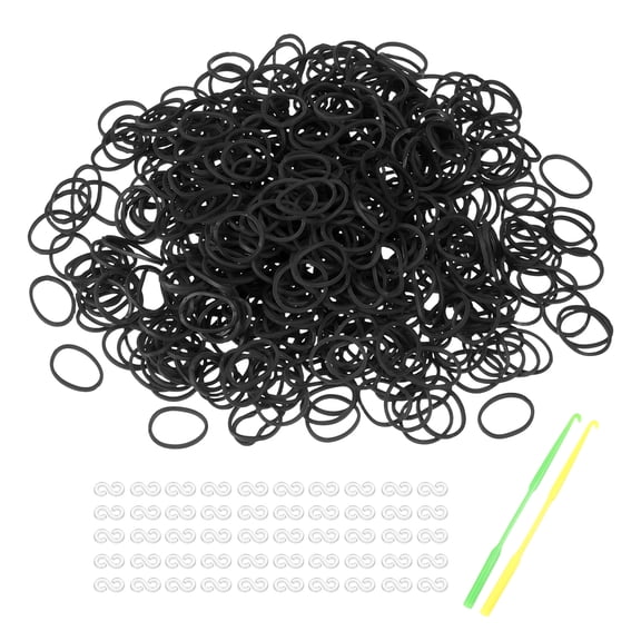 Uxcell 1200 Pcs Loom Rubber Bands Kit with 50 Pcs S-Clips 2-Hooks Rubber Bands Refill Bracelet Making Kits for Weaving DIY Handcrafts Gift, Black