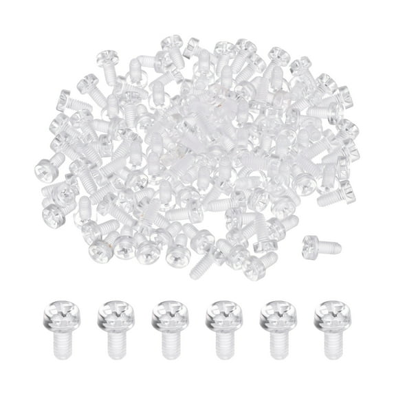 Uxcell 120Pcs Clear Acrylic Screws, M3x6mm PC Plastic Phillips Round Head Bolts