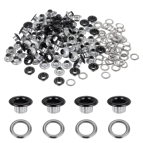Uxcell 120Pcs Metal Grommets Eyelets, 5mm ID Grommets Kit Self Backing Eyelet with Washers for DIY Crafts Shoes Clothes Leather Canvas Bags, Gloss Black