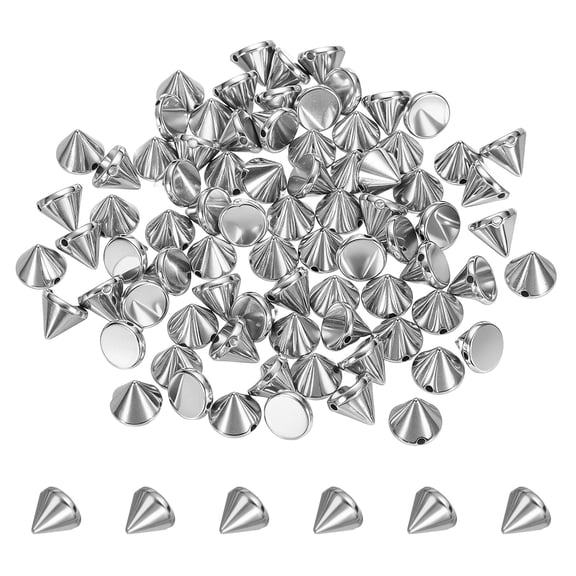 Uxcell 120Pcs Punk Spike Pointed Cone Studs 10x8mm Resin Hand Sewing Rivets Cone Studs Flat Back Punk Spikes for Sew on DIY Crafts Leather Clothes Belt Bags Jewelry Decoration, Silver