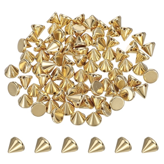 Uxcell 120Pcs Punk Spike Pointed Cone Studs 12x10mm Resin Hand Sewing Rivets Cone Studs Flat Back Punk Spikes for Sew on DIY Crafts Leather Clothes Belt Bags Jewelry Decoration, Gold