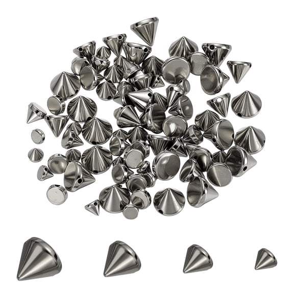 Uxcell 120Pcs Punk Spike Pointed Cone Studs 4 Size Resin Hand Sewing Rivets Cone Studs Flat Back Punk Spikes for Sew on DIY Crafts Leather Clothes Belt Bags Jewelry Decoration, Gunmetal