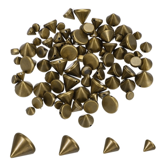 Uxcell 120Pcs Punk Spike Pointed Cone Studs 4 Size Resin Hand Sewing Rivets Cone Studs Flat Back Punk Spikes for Sew on DIY Crafts Leather Clothes Belt Bags Jewelry Decoration,Aged Bronze