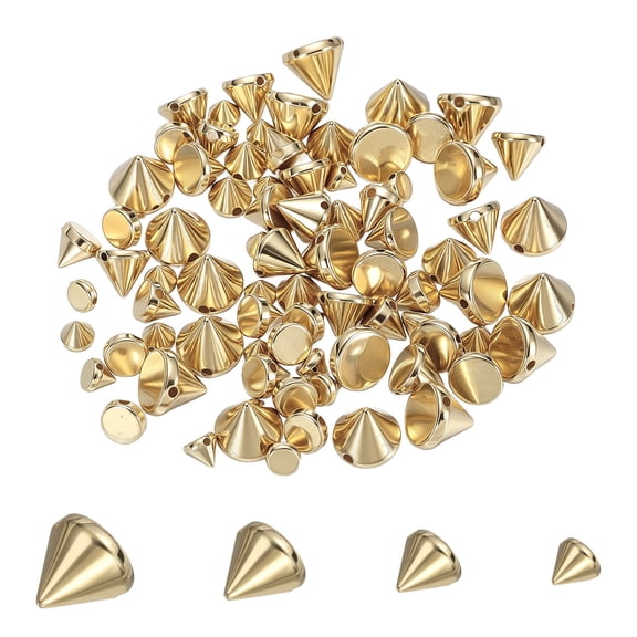 Uxcell 120Pcs Punk Spike Pointed Cone Studs 4 Size Resin Hand Sewing Rivets Cone Studs Flat Back Punk Spikes for Sew on DIY Crafts Leather Clothes Belt Bags Jewelry Decoration, Gold