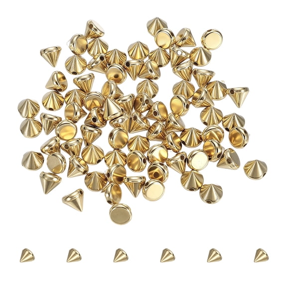 Uxcell 120Pcs Punk Spike Pointed Cone Studs 6x6mm Resin Hand Sewing Rivets Cone Studs Flat Back Punk Spikes for Sew on DIY Crafts Leather Clothes Belt Bags Jewelry Decoration, Gold