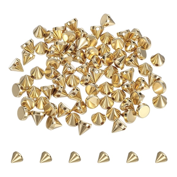 Uxcell 120Pcs Punk Spike Pointed Cone Studs 8x8mm Resin Hand Sewing Rivets Cone Studs Flat Back Punk Spikes for Sew on DIY Crafts Leather Clothes Belt Bags Jewelry Decoration, Gold