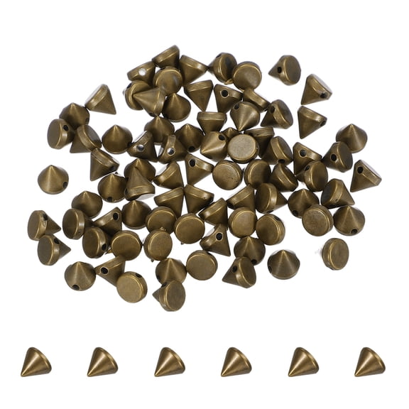 Uxcell 120Pcs Punk Spike Pointed Cone Studs 8x8mm Resin Hand Sewing Rivets Cone Studs Flat Back Punk Spikes for Sew on DIY Crafts Leather Clothes Belt Bags Jewelry Decoration, Aged Bronze