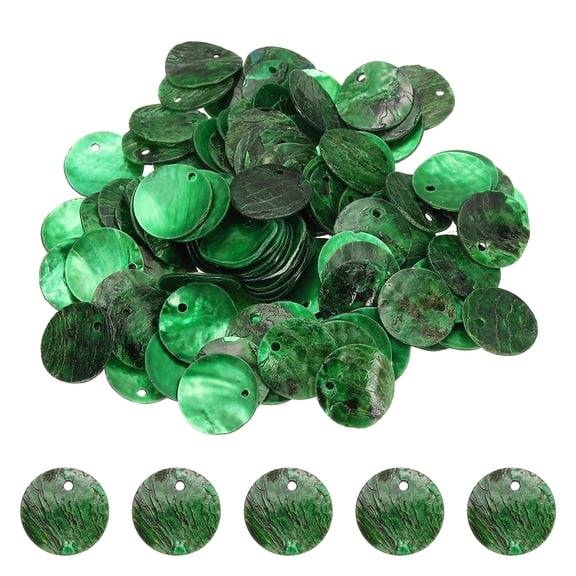 Uxcell 120Pcs Shell Beads for Jewelry Making, 15mm Natural Flat Round Shell Coin, Grass Green