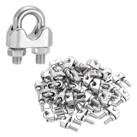 Uxcell 120Pcs Wire Rope Cable Clip Clamps 3/16 Inch M5 Small 304 Stainless Steel U Bolt Saddle Fasteners Hardware for Secure Rigging Marine Guy Line Fence Clothesline, Silver