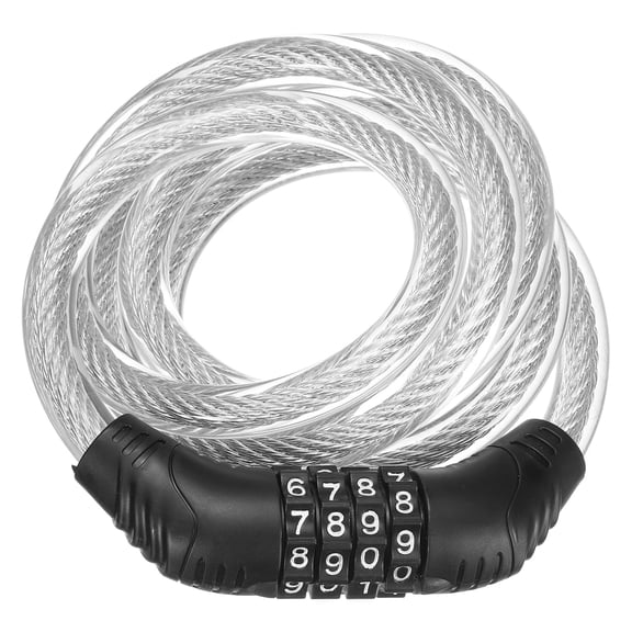 Uxcell 120cm Bike Lock Cable, Security Bicycle Wire with 4 Digit Code Combination for Mountain Road Bike Motorcycles, Clear