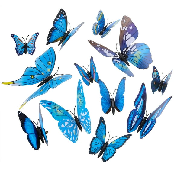 Uxcell 120pcs 3D Beautiful Butterfly Removable DIY Wall Stickers for Living Room TV Background Decorations, Blue