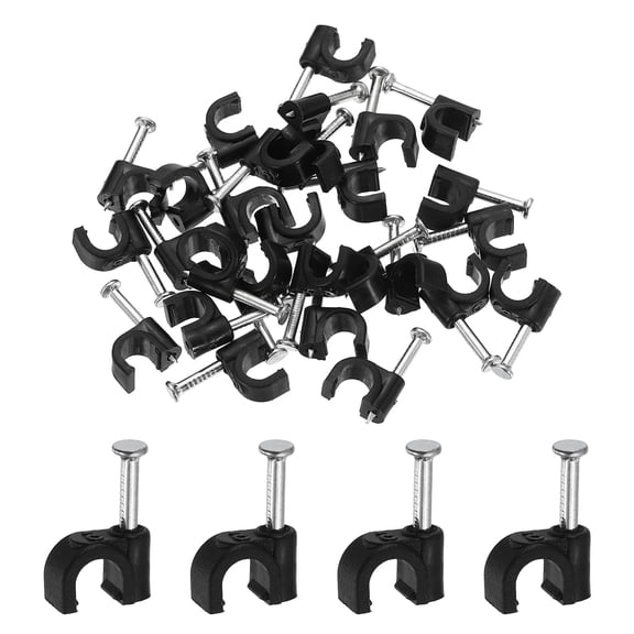Uxcell 120pcs Cable Clips with Nail 5mm ID Circular Single Half Clamp J-Hook with Nail Cord Clips for Wires on Wall for Ethernet Tacks Coax Pex Tubing Pipe Support, Black